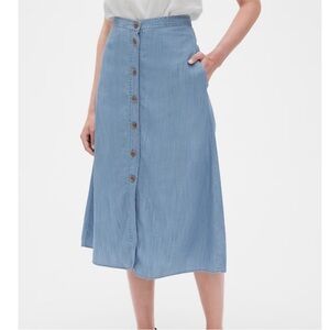 GAP Chambray Button Front Midi Skirt Sz 10
